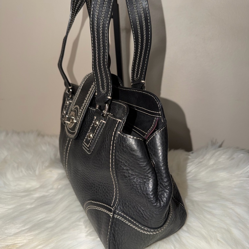 Coach Hampton F13961 Pebbled Leather Satchel Handbag Black - Picture 10 of 14